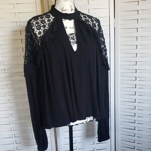Free People Elegant Black Shoulder Lace Oversized  Women's Top Size M